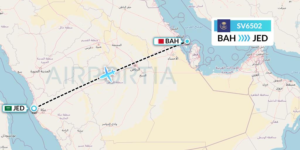 SV6502 Saudi Arabian Airlines Flight Map: Bahrain to Jeddah