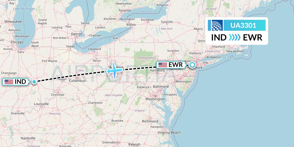 UA3301 United Airlines Flight Map: Indianapolis to New York