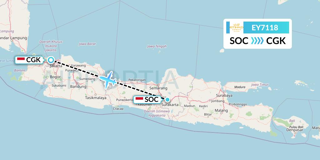 EY7118 Etihad Airways Flight Map: Surakarta to Jakarta