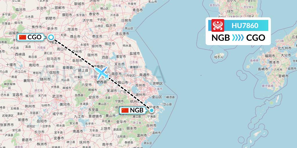 HU7860 Hainan Airlines Flight Map: Ningbo to Zhengzhou