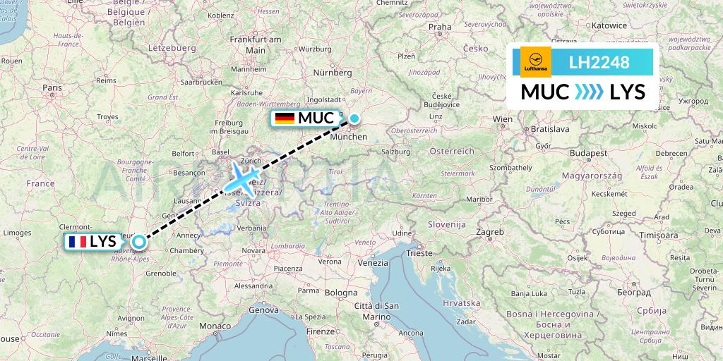 LH2248 Lufthansa Flight Map: Munich to Lyon