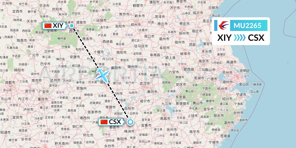 MU2265 China Eastern Airlines Flight Map: Xi'an to Changsha