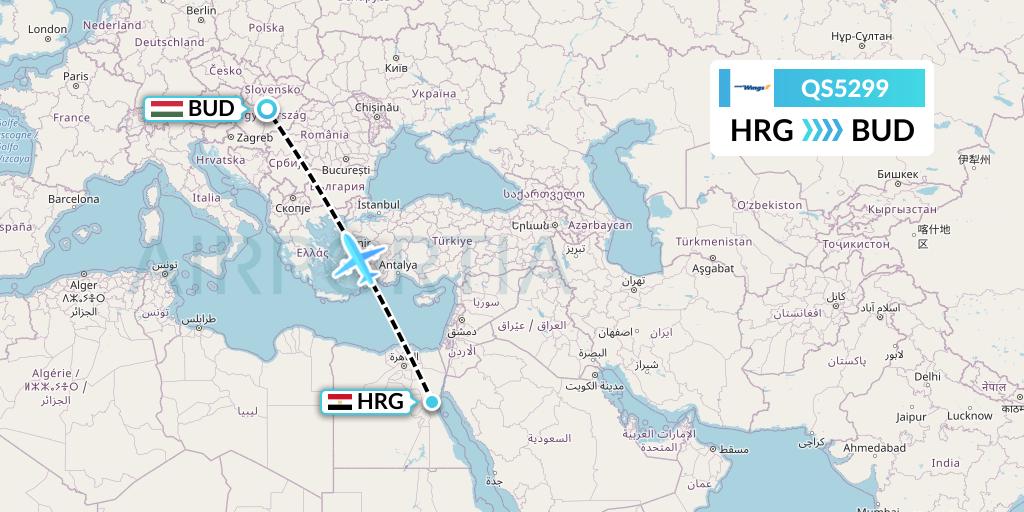 QS5299 Smartwings Flight Map: Hurghada to Budapest
