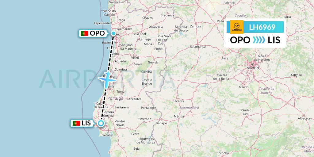 LH6969 Lufthansa Flight Map: Porto to Lisbon