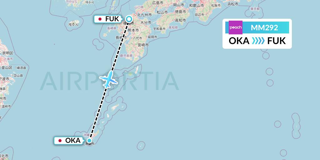 MM292 Peach Aviation Flight Map: Naha to Fukuoka