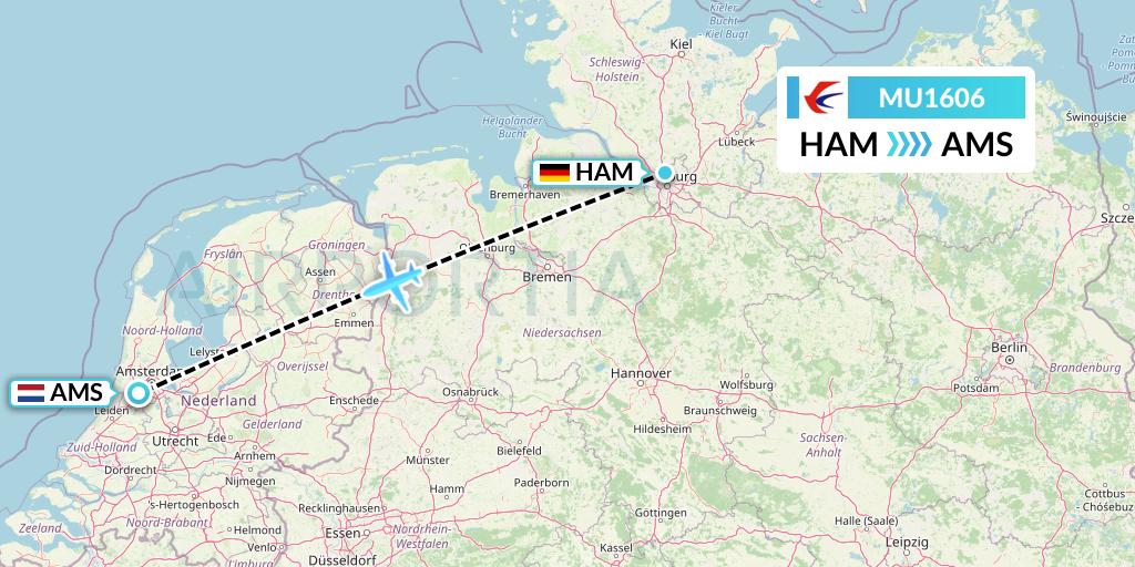 MU1606 China Eastern Airlines Flight Map: Hamburg to Amsterdam