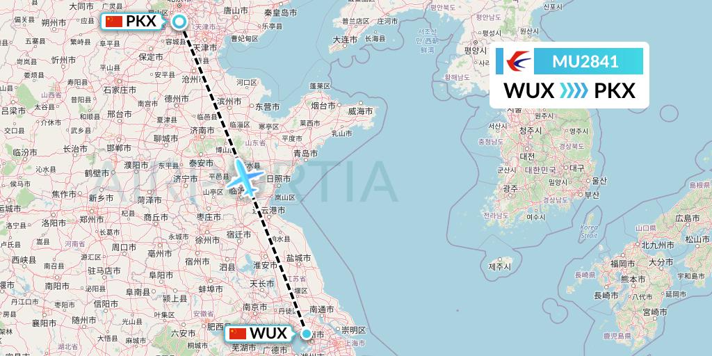 MU2841 China Eastern Airlines Flight Map: Wuxi to Beijing