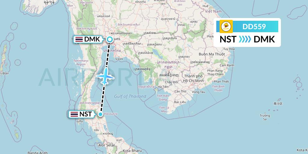 DD559 Nok Air Flight Map: Nakhon Si Thammarat to Bangkok