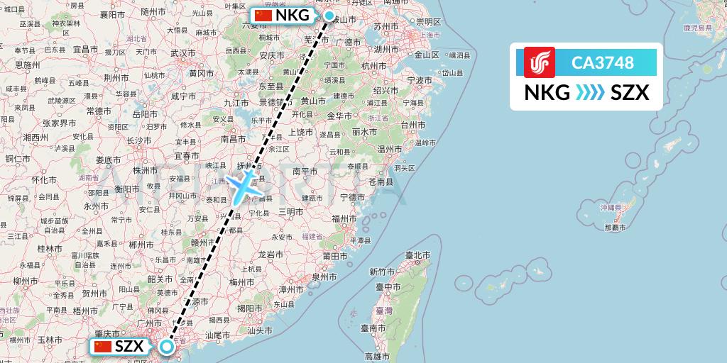 CA3748 Air China Flight Map: Nanjing to Shenzhen