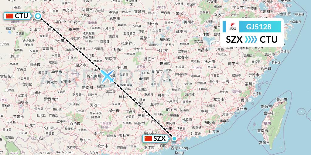 GJ5128 Loong Airlines Flight Map: Shenzhen to Chengdu