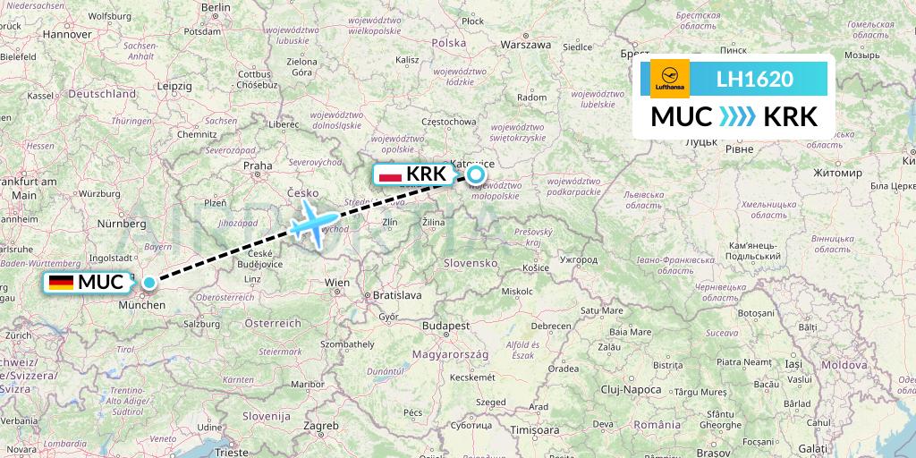 LH1620 Lufthansa Flight Map: Munich to Krakow
