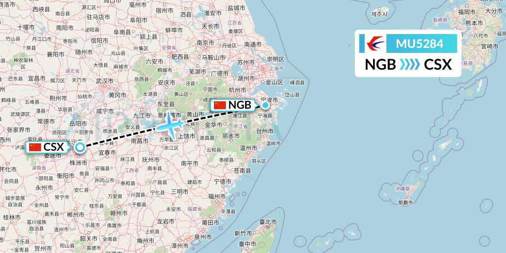 MU5284 China Eastern Airlines Flight Map: Ningbo to Changsha