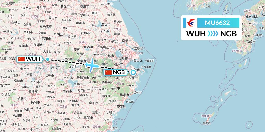MU6632 China Eastern Airlines Flight Map: Wuhan to Ningbo