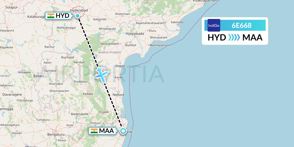 6E668 IndiGo Airlines Flight Map: Hyderabad to Chennai