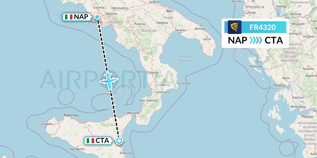 FR4320 Ryanair Flight Map: Naples to Catania