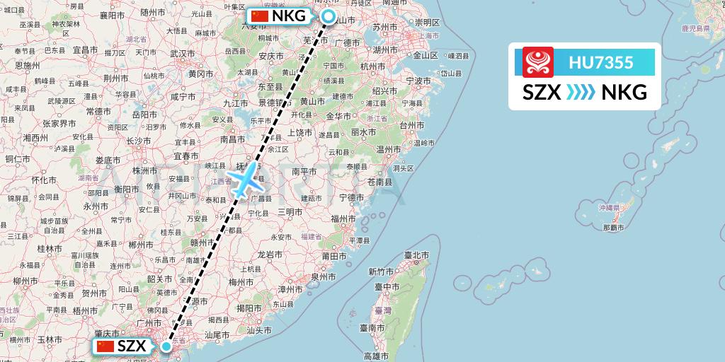 HU7355 Hainan Airlines Flight Map: Shenzhen to Nanjing