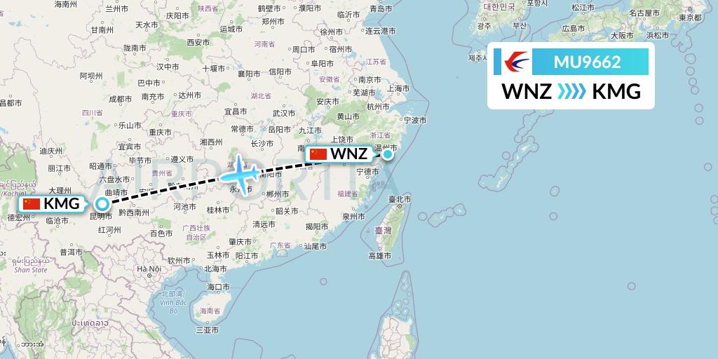MU9662 China Eastern Airlines Flight Map: Wenzhou to Kunming