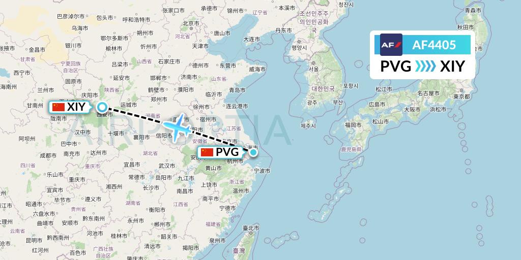 AF4405 Air France Flight Map: Shanghai to Xi'an