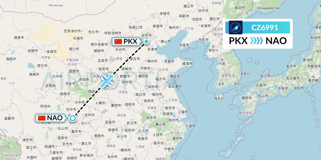 CZ6991 China Southern Airlines Flight Map: Beijing to Nanchong