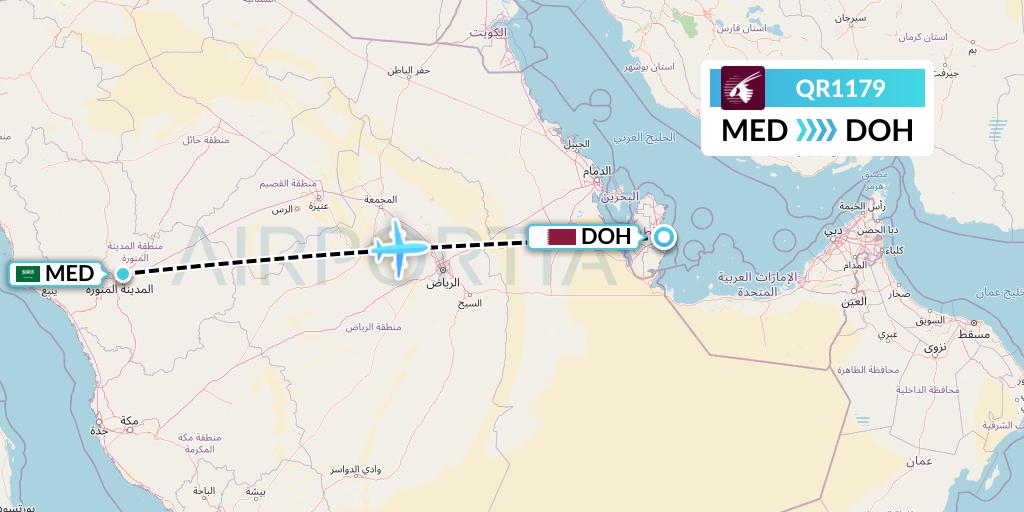 QR1179 Qatar Airways Flight Map: Medina to Doha