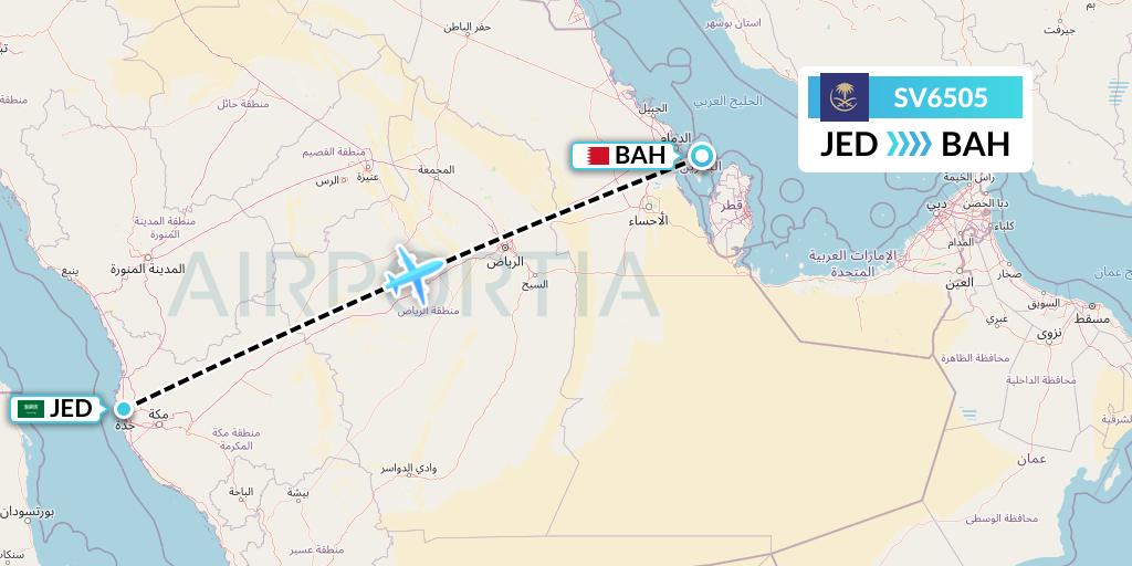 SV6505 Saudi Arabian Airlines Flight Map: Jeddah to Bahrain