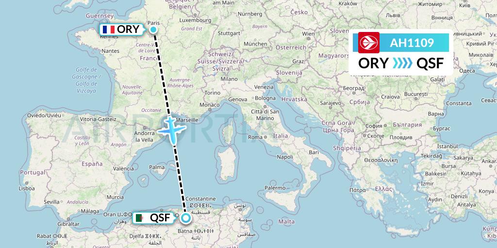 AH1109 Air Algerie Flight Map: Paris to Setif