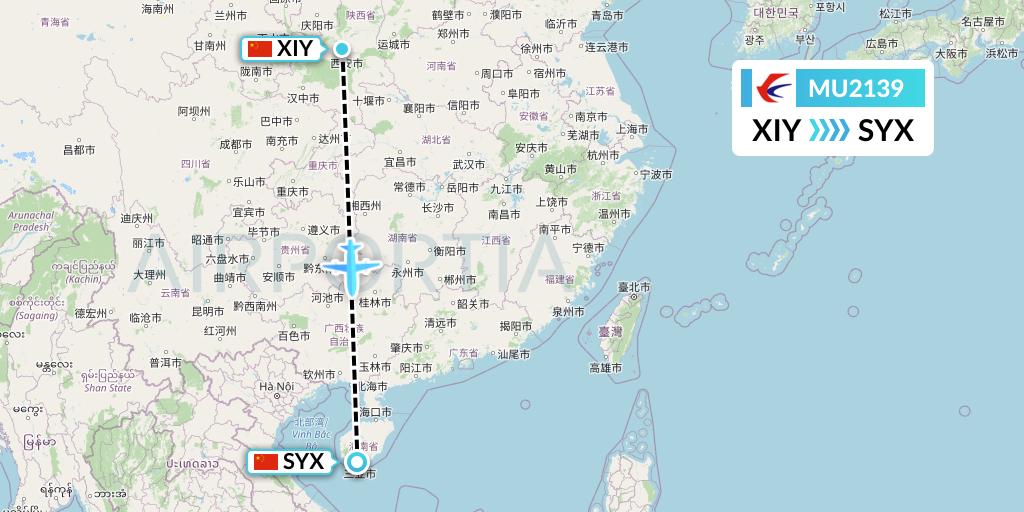 MU2139 China Eastern Airlines Flight Map: Xi'an to Sanya
