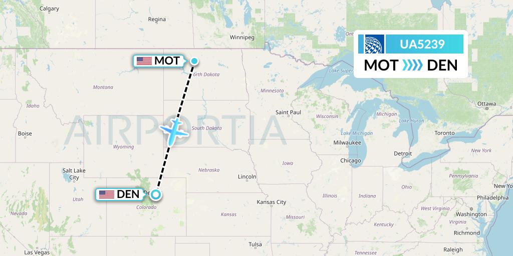 UA5239 United Airlines Flight Map: Minot to Denver