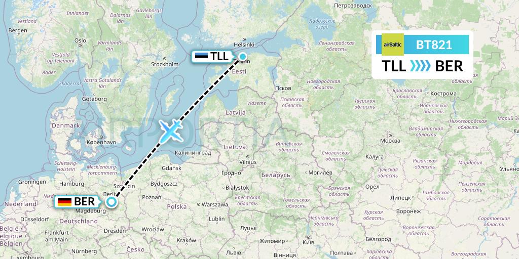 BT821 Air Baltic Flight Map: Tallinn to Berlin