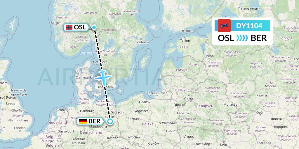 DY1104 Norwegian Flight Map: Oslo to Berlin