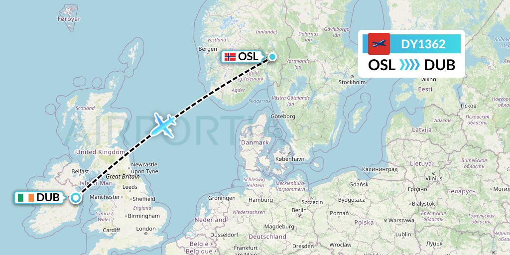 DY1362 Norwegian Flight Map: Oslo to Dublin
