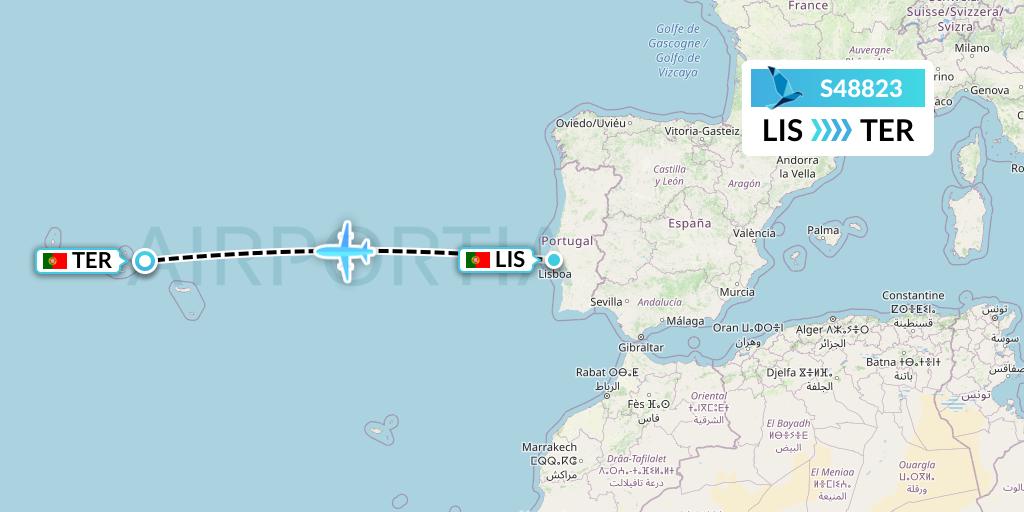 S48823 Azores Airlines Flight Map: Lisbon to Lajes