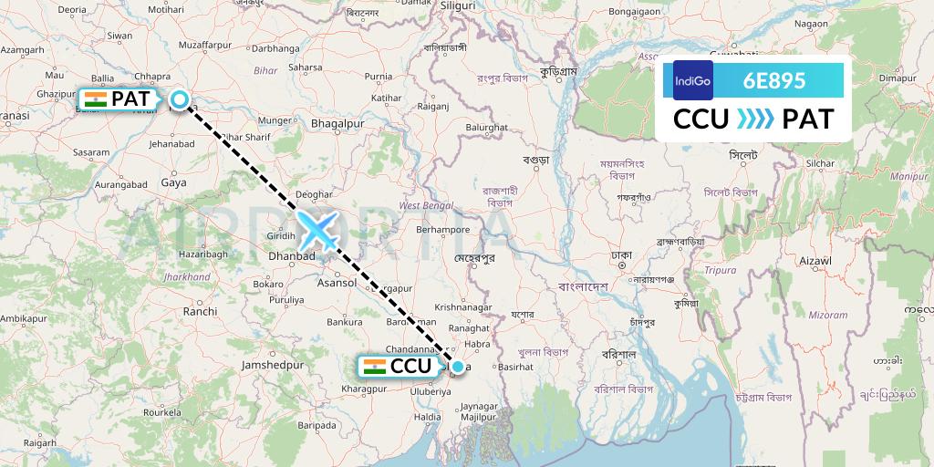 6E895 IndiGo Airlines Flight Map: Kolkata to Patna