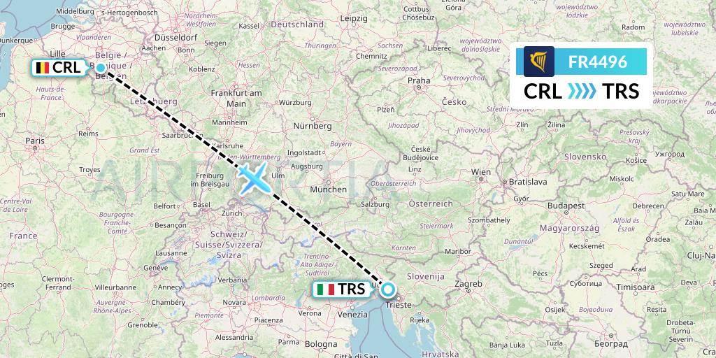 FR4496 Ryanair Flight Map: Brussels to Trieste
