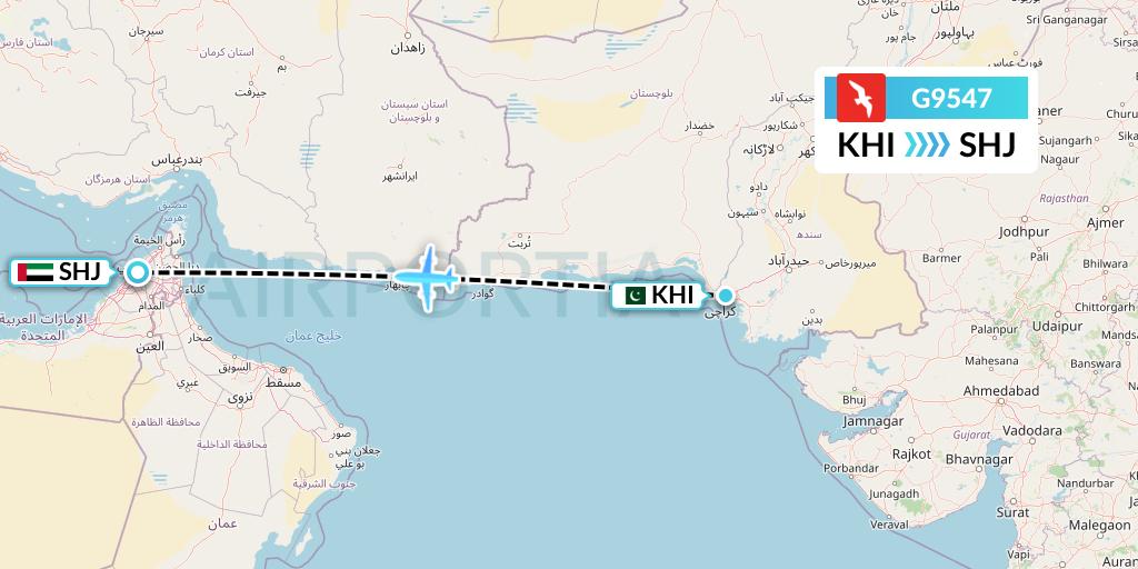 G9547 Air Arabia Flight Map: Karachi to Sharjah