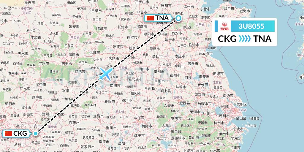 3U8055 Sichuan Airlines Flight Map: Chongqing to Jinan