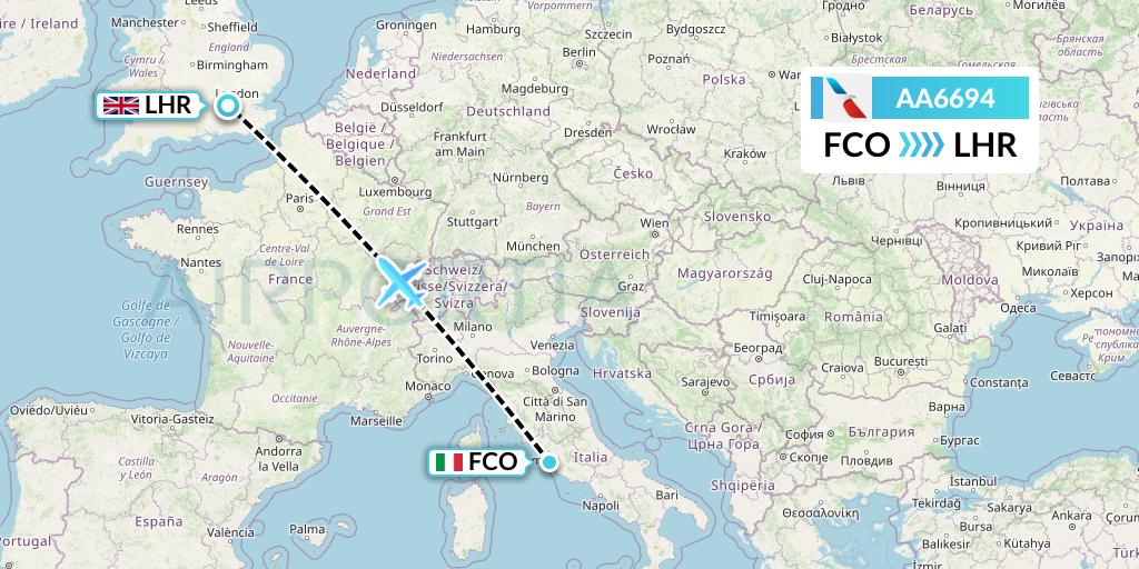AA6694 American Airlines Flight Map: Rome to London