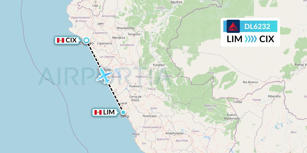 DL6232 Delta Air Lines Flight Map: Lima to Chiclayo