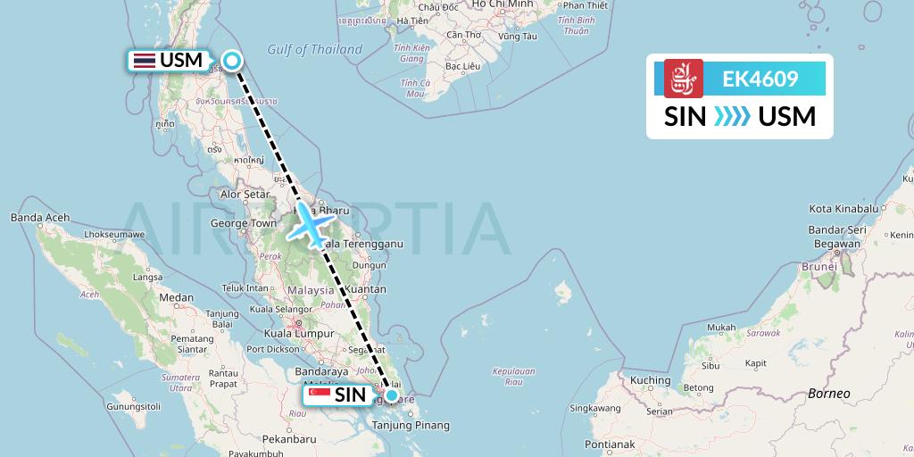 EK4609 Emirates Flight Map: Singapore to Koh Samui