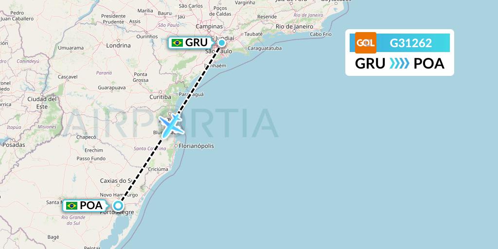 G31262 GOL Transportes Aeros Flight Map: Sao Paulo to Porto Alegre