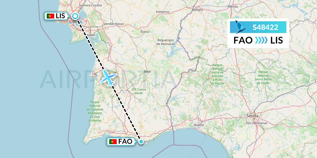 S48422 Azores Airlines Flight Map: Faro to Lisbon