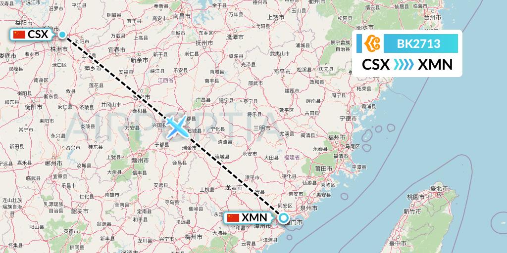 BK2713 Okay Airways Flight Map: Changsha to Xiamen