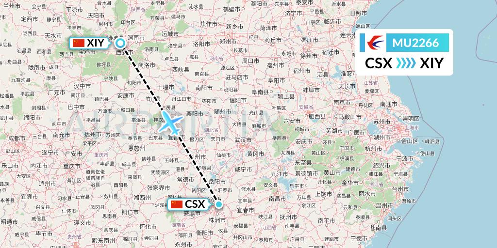 MU2266 China Eastern Airlines Flight Map: Changsha to Xi'an