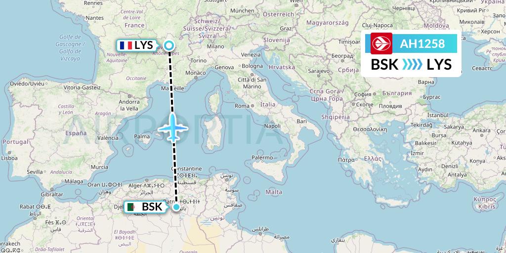 AH1258 Air Algerie Flight Map: Biskra to Lyon