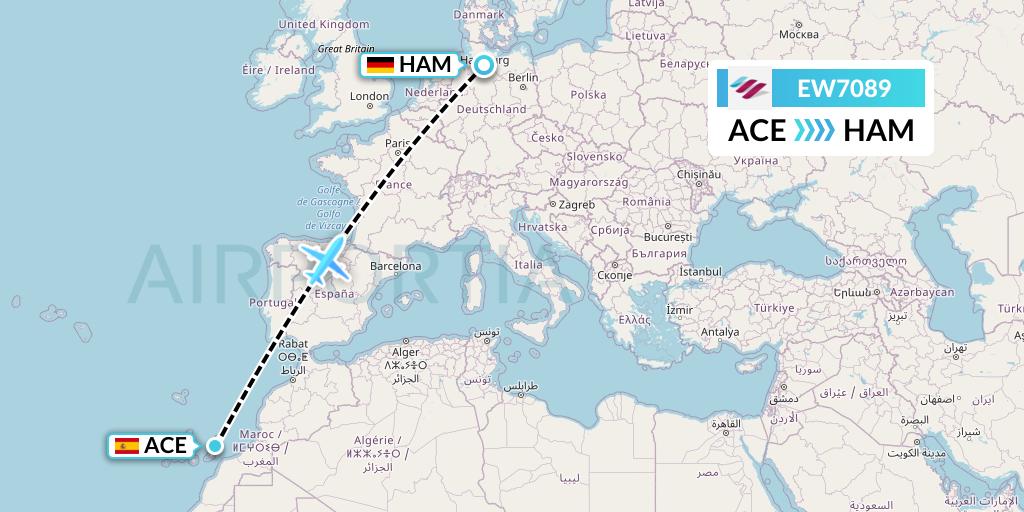 EW7089 Eurowings Flight Map: Lanzarote to Hamburg