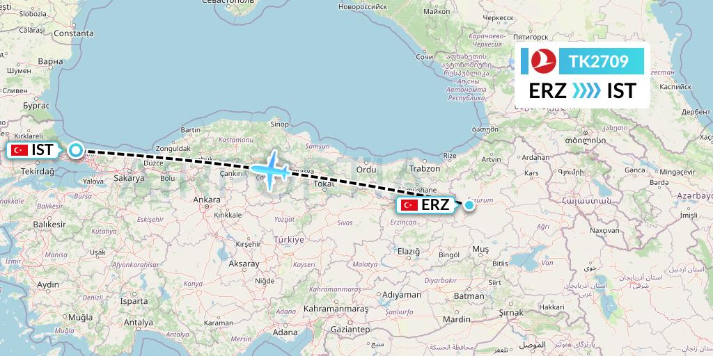 TK2709 Turkish Airlines Flight Map: Erzurum to Istanbul
