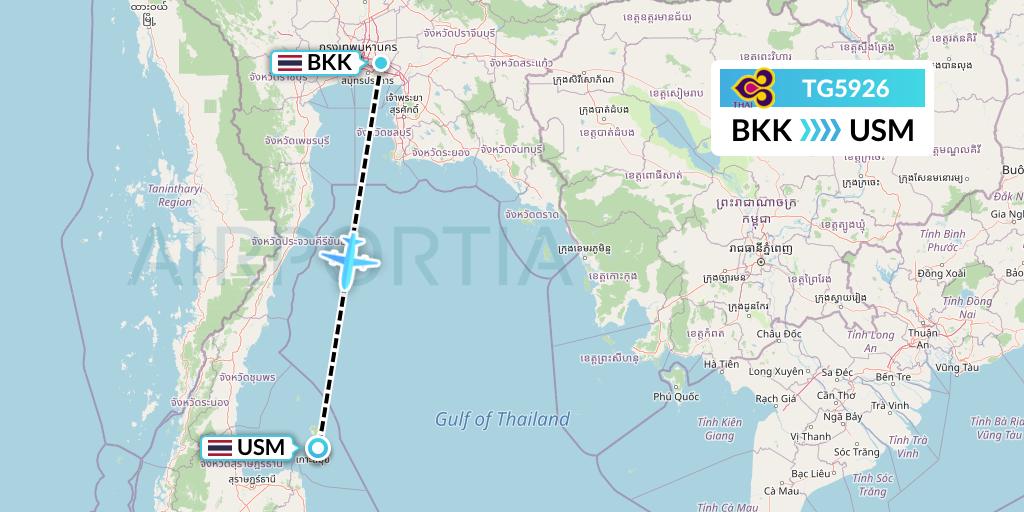 TG5926 Thai Airways Flight Map: Bangkok to Koh Samui