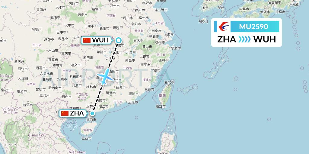 MU2590 China Eastern Airlines Flight Map: Zhanjiang to Wuhan