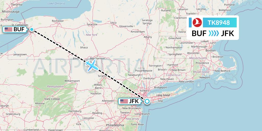 TK8948 Turkish Airlines Flight Map: Buffalo to New York