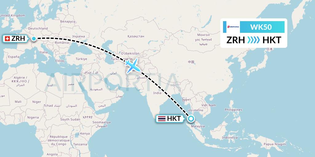 WK50 Edelweiss Air Flight Map: Zurich to Phuket